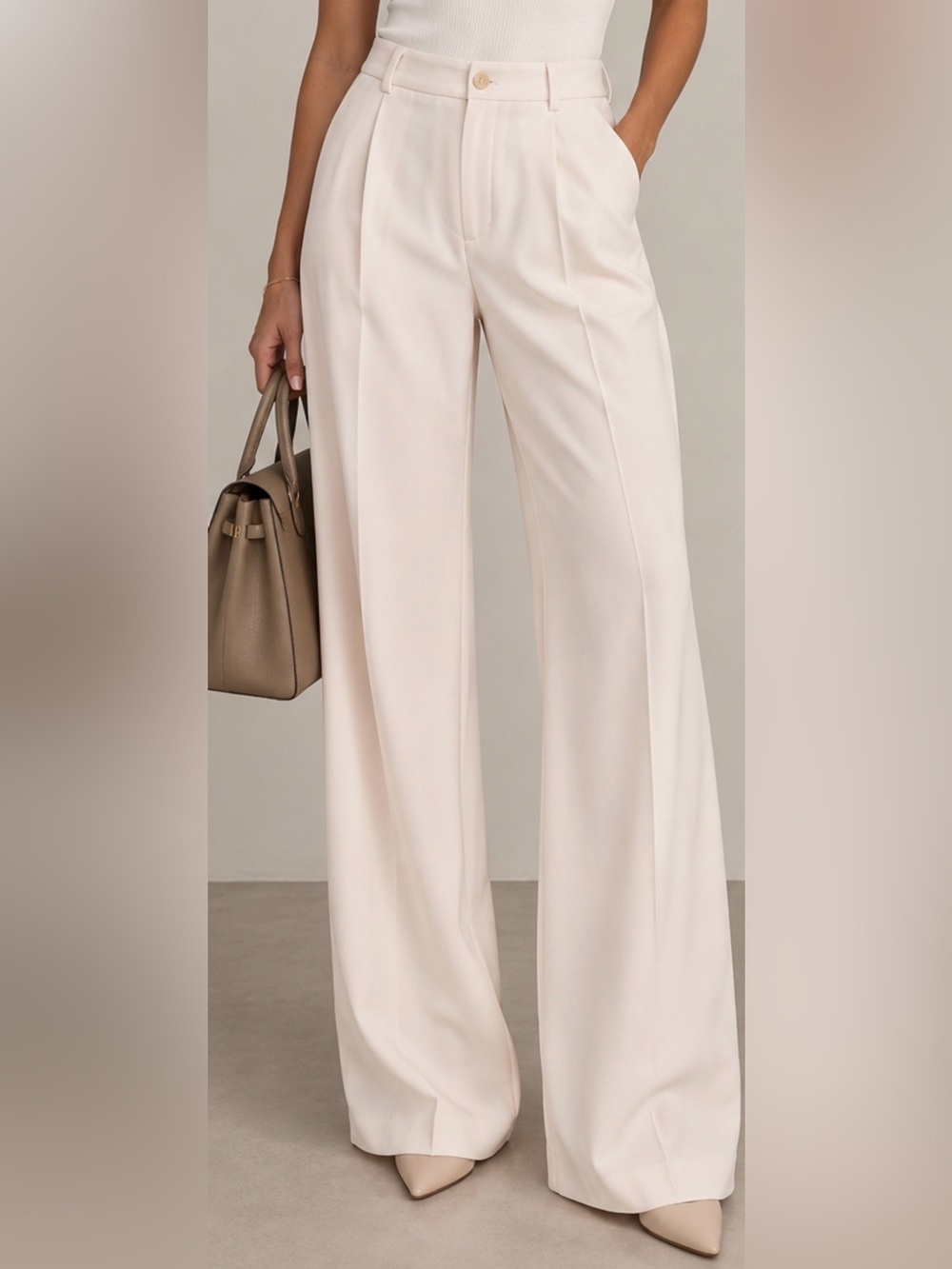 Lauren Ralph Lauren Soft Cream Wide-Leg Trousers. Not a see through